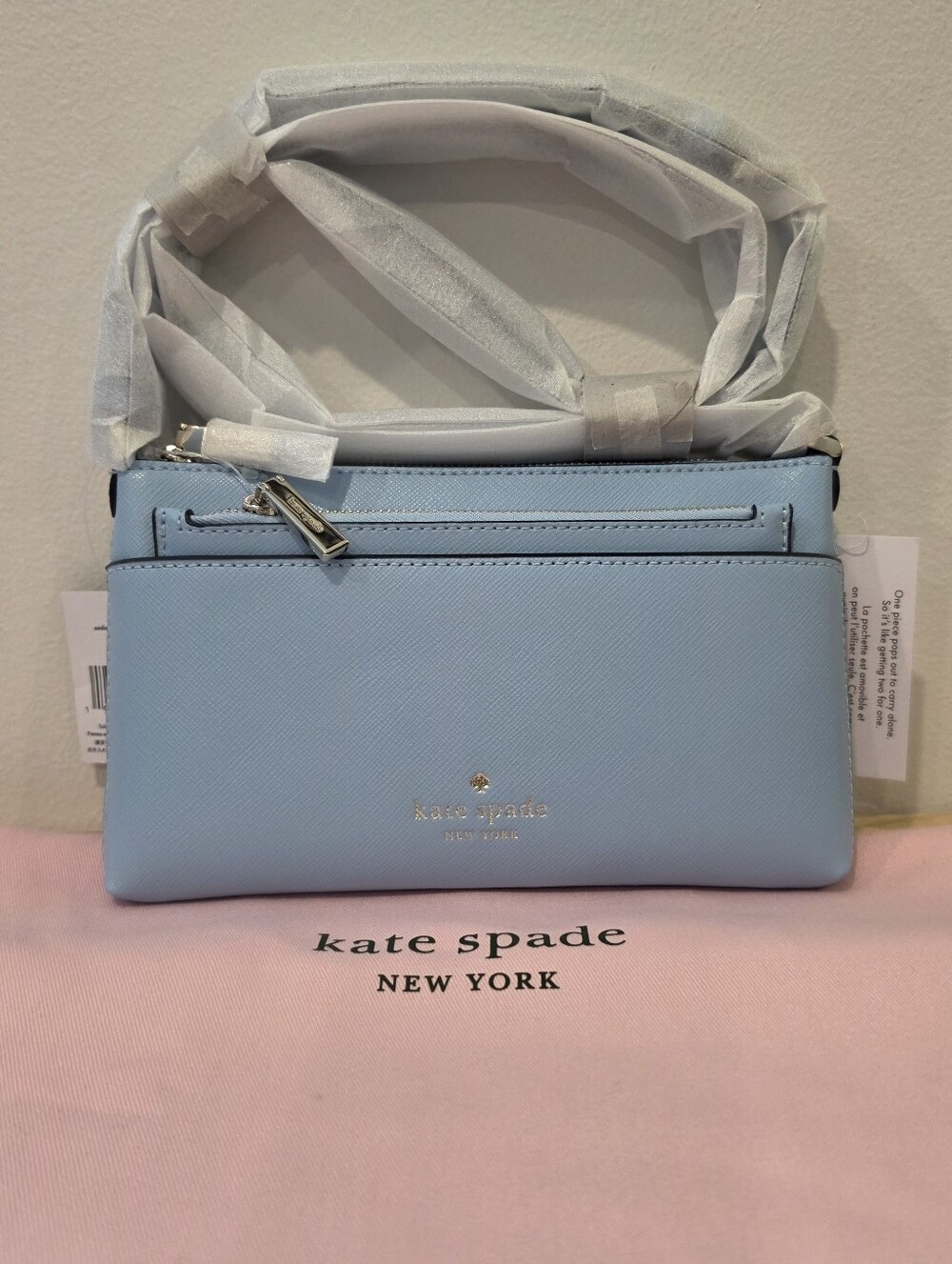 NWT Kate Spade Sadie Celeste blue crossbody wallet/ gold hardware And Dustbag